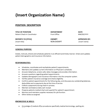 Front Office Job Description United Physician Services   Front Office Job Description 