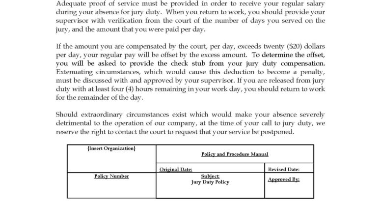 Employee Handbook Jury Duty Policy