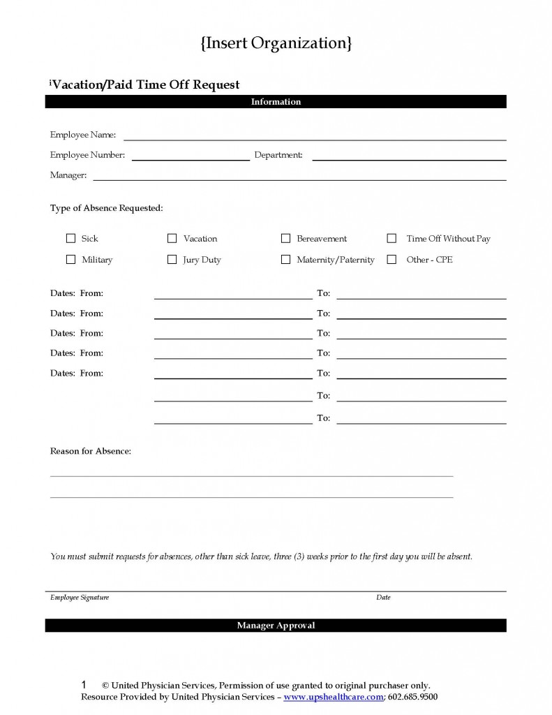 Vacation PTO Request Form United Physician Services