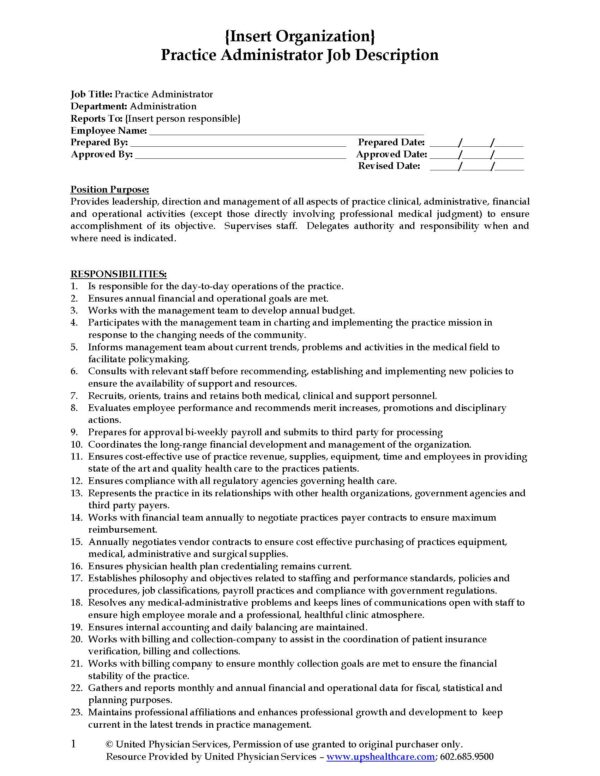 Practice Administrator Job Description Document