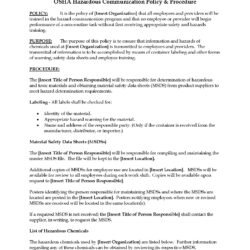 OSHA Hazardous Communication Policy and Procedure