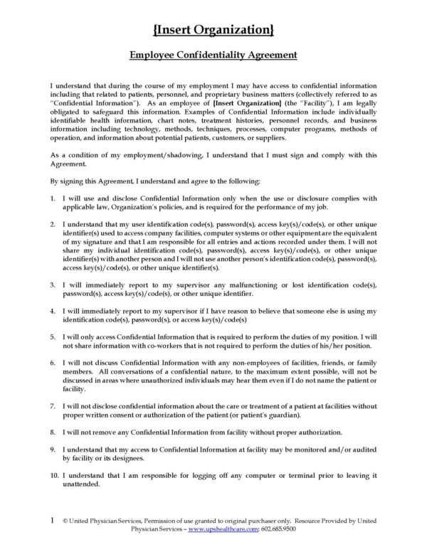 Employee Confidentiality Agreement Document