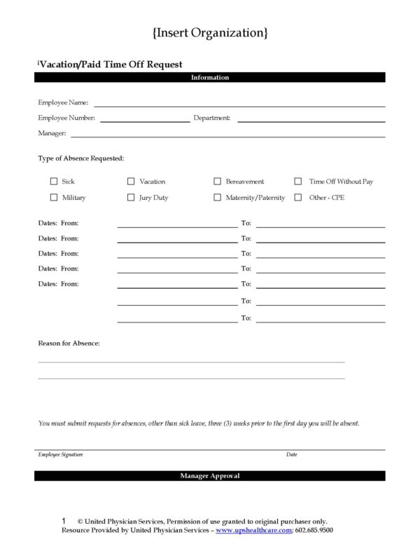 Vacation and PTO Request Form To Fill