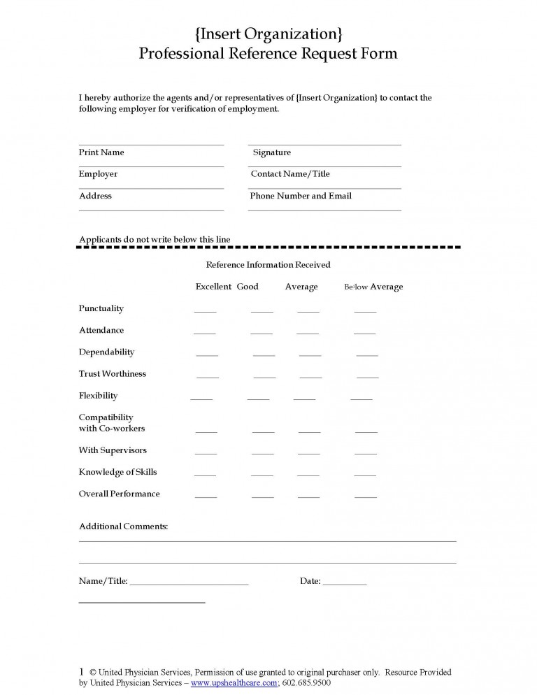Professional Reference Request Form United Physician Services 7410