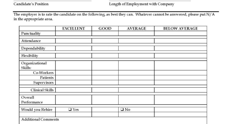 Candidate Reference Form with Table